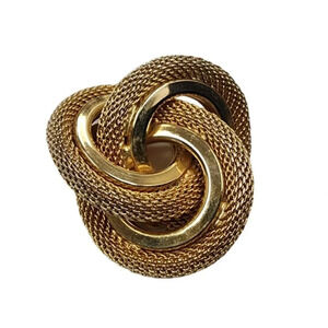 Vintage Rope Twist Circle Knot Brooch Pin Gold Tone